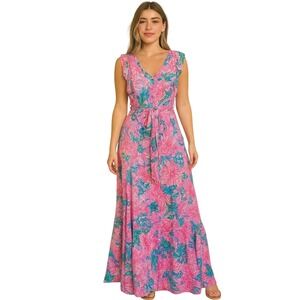 Lilly Pulitzer Maxi Dress Sz 0 XS Destini Bali Pink Floral Pockets Lined Coastal